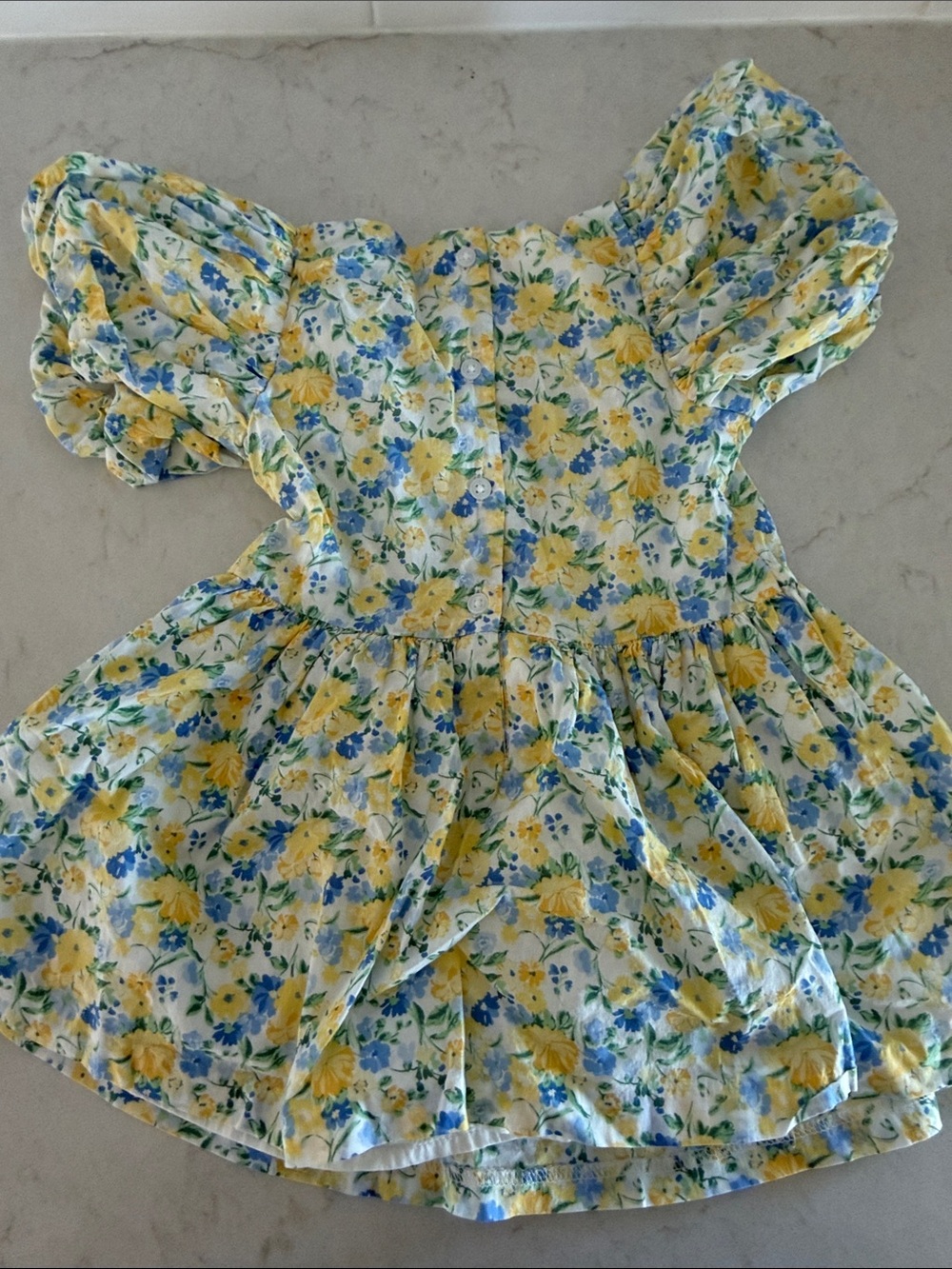 Janie and Jack Yellow Blue Floral Puff Sleeve Dress - Picture 3 of 3